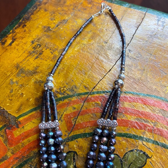 Black Freshwater Pearl/Turquoise Necklace - Picture 5 of 12